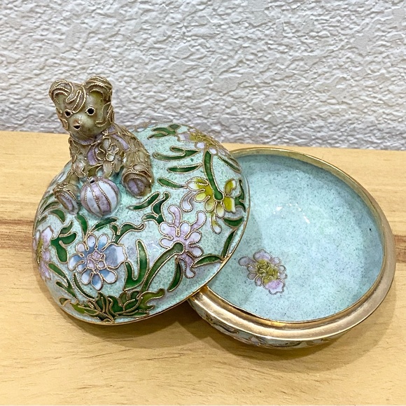 Vintage NYCO Nikki Yassaman Green Bear Trinket Box Faberge Enameled Art Figurine - Picture 7 of 13